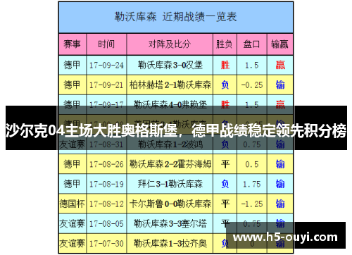 沙尔克04主场大胜奥格斯堡，德甲战绩稳定领先积分榜